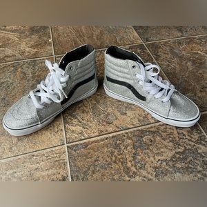 Vans Sk8 Hi High Tops- Silver Glitter, Big Kid’s Size 3.5